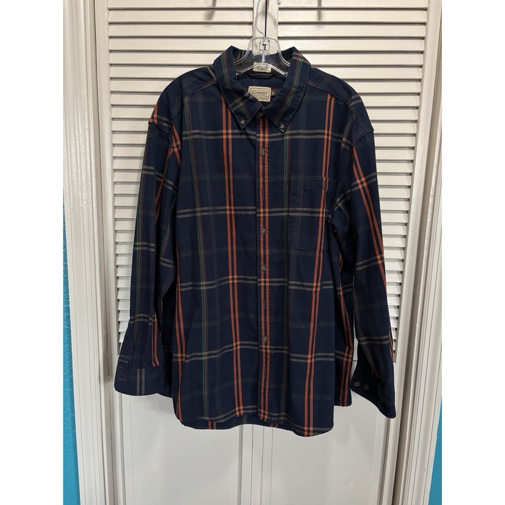 Vintage C.E. Schmidt Plaid Shirt Button Up Long Sleeve XL Heavy Pockets Navy EUC